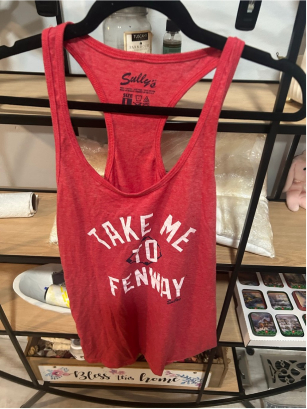 Women's Sully's Red & White Graphic Racerback Tank Top Size L